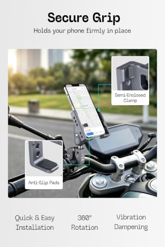 FANAUE Anti Vibration Motorcycle Phone Mount with 1" Ball Head Adapter for 5.5-7" Smartphones, Compatible with RAM Mounts B Size Double Socket Arm & Bike Motorcycle Phone Holder(CPC-07PRO)
