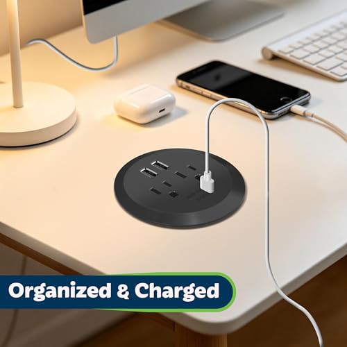 TOPGREENER Desktop Power Grommet with GaN 60W PD, Black - color: Black
