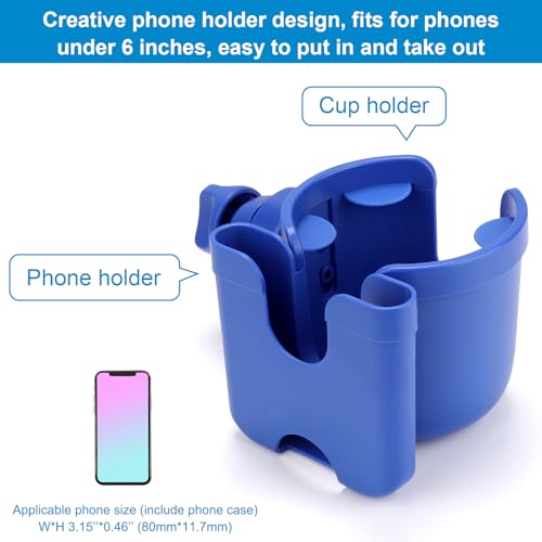 Accmor Stroller Cup Holder with Phone Holder, Bike Cup Holder, Universal Cup Holder for Uppababy Nuna Strollers, 2-in-1 Drinks Holder for Walker, Wheelchair, Scooter - color: All Dark Blue & All Dark Blue