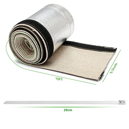 Heat Shroud Aluminized Sleeving Heat Shield fuel line wire heat sleeve 1-1/4''I.D. x 10FT with 20 Pcs 7.8Inch Stainless Steel Cable Metal Zip Ties - size: 1-1/4''I.D. x 10FT