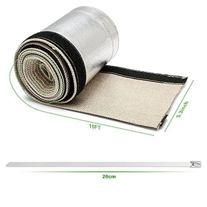Heat Shroud Aluminized Sleeving Heat Shield fuel line wire heat sleeve 1-1/4''I.D. x 10FT with 20 Pcs 7.8Inch Stainless Steel Cable Metal Zip Ties - size: 1-1/4''I.D. x 10FT