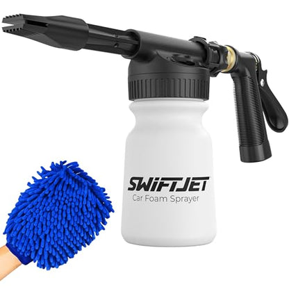 SwiftJet Car Wash Foam Gun + Microfiber Wash Mitt - Works with Any Soap - Garden Hose Car Foam Sprayer - Foam Cannon Car Wash Kit - Car Accessories Foam Blaster (Black Foam Gun with Mitt) - color: Black Foam Gun with Mitt
