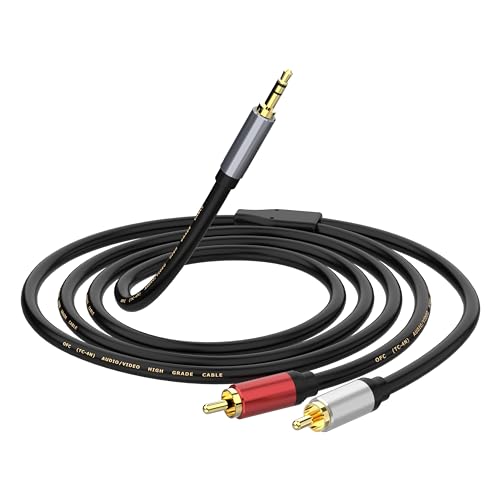 3.5mm to RCA Audio Auxiliary AUX Stereo Y Splitter Cable, 3.5mm to 2-Male RCA Adapter Stereo AUX Cord AV Cable for Smartphones, MP3, Tablets, Speakers, Home Theater, HDTV (1.5M/4.9FT) - size: 1.5M/4.9FT, style: Straight