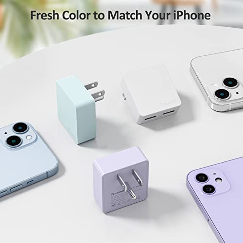 Nekmit Flat USB Wall Charger, Dual Port Slim USB Wall Charger with Smart IC for iPhone 14/14 Pro/14 Pro Max/13/13 Pro/13 Pro Max/12/12 mini/12 Pro, Galaxy, Pixel, iPad Pro, AirPods and More, Purple - color: Purple