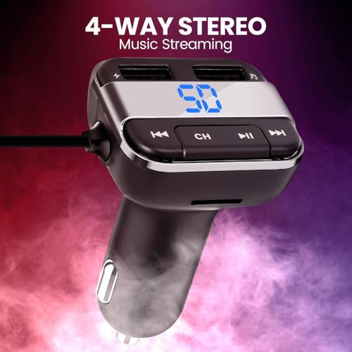 Pyle Cigarette Lighter Bluetooth FM Transmitter - Universal Wireless Car Bluetooth Adapter, Music Audio Stereo Radio Receiver w/Mic, Handsfree Calling, Siri/Google Asst, USB, SD Card Slot - PBT91.5