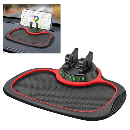 Wuyaoyao Multifunction Car Anti-Slip Mat Auto Phone Holder, PVC Car Dashboard Non-Slip Pad Phone Mount with Temporary Parking Number, Automotive Sticky Dash Pad for Phones, Keys, Gadgets (Black+Red) - color: Black+Red