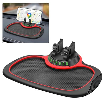 Wuyaoyao Multifunction Car Anti-Slip Mat Auto Phone Holder, PVC Car Dashboard Non-Slip Pad Phone Mount with Temporary Parking Number, Automotive Sticky Dash Pad for Phones, Keys, Gadgets (Black+Red) - color: Black+Red