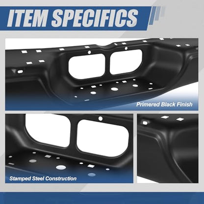 Auto Dynasty Rear Step Bumper Compatible with 2000-2006 Toyota Tundra, Non Parking Sensor Holes, Primered Black - color: Black Bumper Only