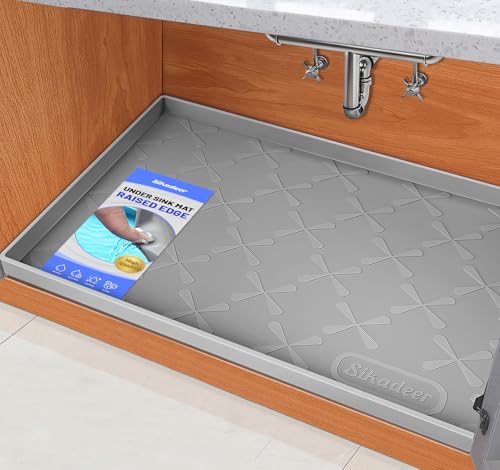 SIKADEER Waterproof Under Sink Mat 19" x 19" Silicone Mat Cabinet Protector - color: Gray, size: 19"W x 19"L