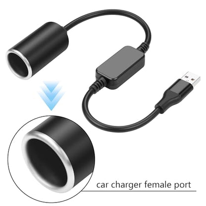 GINTOOYUN USB A Male to 12V 18W Cigarette Lighter Booster Cable Socket Adapter Power Cable for Dash Cam, GPS, Car Led Light Strips, and Other Automotive Electronics(0.98FT/0.3M) (1)