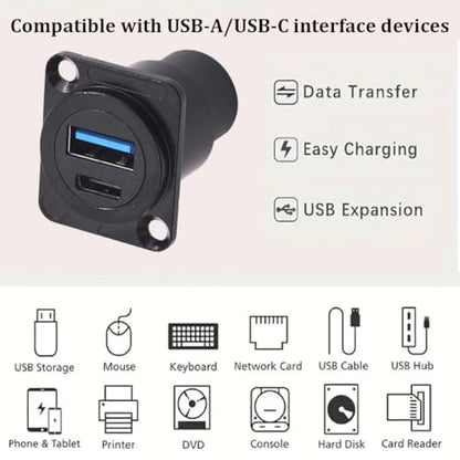 PENGLIN 5PCS USB3.0 & USB C 3.1 Connector, Dual USB Panel Mount Adapter - color: Black, size: 5PCS