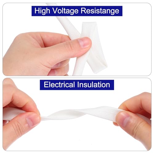 MECCANIXITY 3Pcs Wire Insulation Braid Fire Sleeve,3.28Ft-8mm ID White, High Temp Silicone Coated Fiberglass Sleeving for Automotive Hose Lines Electrical Wiring - color: White, size: 3.28Ft-8mm