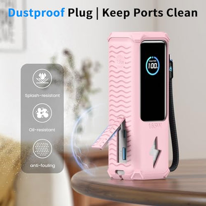YWXTW Silicone Case for Anker Laptop Power Bank (25,000mAh/165W) - Shockproof Drop-Resistant, Built-in Cable Storage | Non-Slip Grip, Hidden Dust Plug Protective Cover for Anker Power Bank 165w - color: Light pink