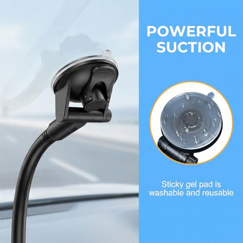 Car Windshield Phone Holder, 14" Gooseneck Strong Suction Cup Dashboard Air Vent Mobile Phone Stand, Hands-Free Auto Interior Dash Window Cellphone Mount, Fits Most 7" Devices (Gray) - color: Gray
