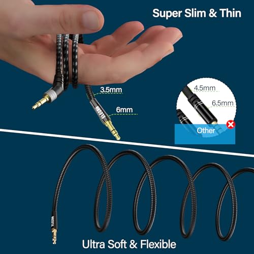 Elecan 135 Degree 1/8 Inch 3.5 MM AUX Cable Headphone Cord Wire 10 Ft/2 Pack, Angled Hi-Fi Sound Thin&Slim Braided TRS Stereo Audio Beats Cable for Car,Home Stereos, Speaker,Phones - size: 10FT-2PK, style: 135 Degree Angled to Straight