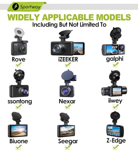 Sportway S503 Suction Cup Dash Cam Mount Holder (5th Gen) with 3pcs 360 Rotating Joints for Rove R2-4K, R2-4K PRO, R2-4K Dual Series, Nexar Z-Edge Kingslim iiwey NIUTA and Most Other Car Dash Camera