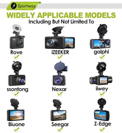 Sportway S503 Suction Cup Dash Cam Mount Holder (5th Gen) with 3pcs 360 Rotating Joints for Rove R2-4K, R2-4K PRO, R2-4K Dual Series, Nexar Z-Edge Kingslim iiwey NIUTA and Most Other Car Dash Camera
