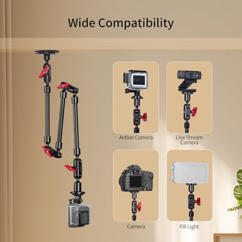 Wall Mounted Phone Holder Magic Arm 360° Rotation Adjustable Metal Base Screw in Wall Sturdy for Kitchen Bedroom Home 32 Inch ABS Phone Clip - size: Metal base + 32in magic arm + phone clip