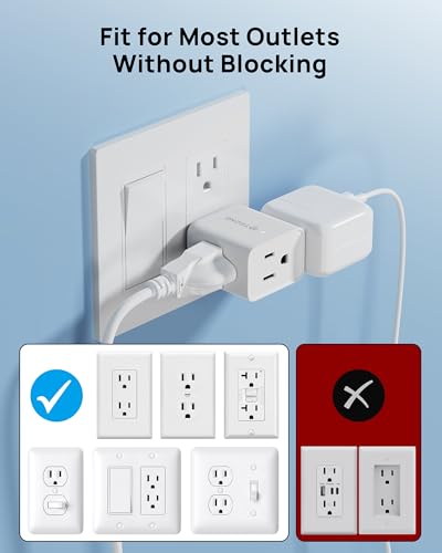 TROND Multi Plug Wall Outlet Extender 2 Pack, Small Outlet Splitter, White - color: White, size: 3 Prong, 2 Pack