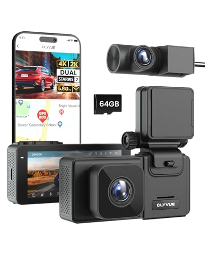 V78 Dash Cam Front and Rear 4K+2K, STARVIS 2 + STARVIS 2 Sensors, Super Night Vision HDR Car Dash Camera, 5.8G WiFi Download Speed Up to 30MB/s, 64G Card Included, Wireless Small Driving Recorder