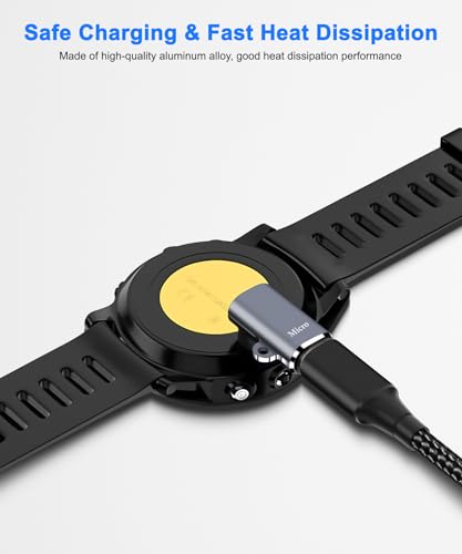 Watch Charging Adapter, AIYEEN Micro USB Female to Male Adapter Charging Port Compatible with Garmin Fenix 7/7S/7X/6/6X/6S, etc., Micro USB Watch Charger with Anti-Lost Buckle