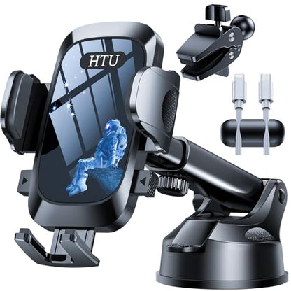 HTU Car Phone Holder【2026 Upgraded 100+LBS Suction & Safety Cert】 Cell Phone Car Mount for Truck Heavy Duty Phone Holder for Dashboard/Windshield/Vent for iPhone 17 16 Pro Max, Navy Blue - color: Navy Blue