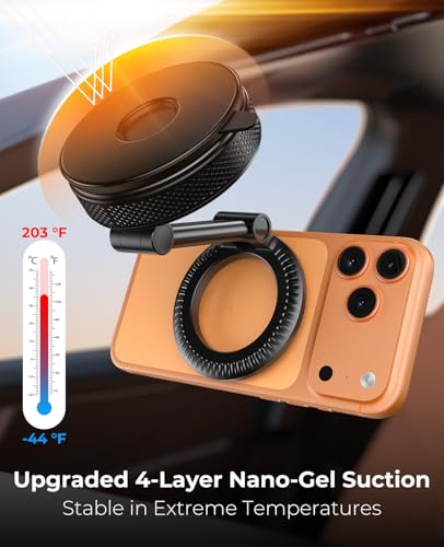 Car Phone Mount for Your Car, Magnetic Phone Holder for Car with Extendable Arm, Foldable Dashboard Phone Mount Designed for Larger Phones Compatible with iPhone 17/16/15/14/13/12