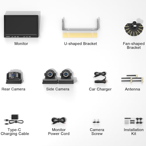 Fookoo Magnetic Wireless Backup Camera: HD 1080P 10" Monitor, 1-Min Install - color: Arctic Black, size: 10 inches 3-Camera