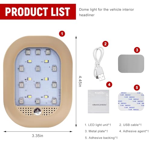 자동차 내부 천장 지붕 조명, 8가지 색상 USB 충전식 차량 돔 조명 18LED 램프, 버튼 스위치 포함, 자동차 트럭 RV 캠퍼용 범용 마그네틱 무선 돔 램프 (베이지) - color: 8가지 색상 라이트, 베이지