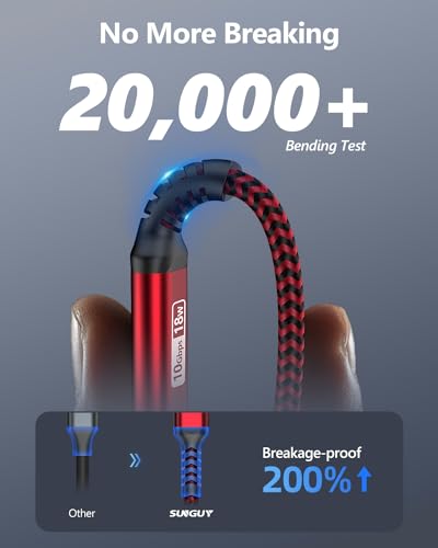 SUNGUY 10Gbps Android Auto USB Cable 1FT, 3A USB C 3.1 Gen2 Cable Data Transfer, USB C CarPlay Cable Fast Charging Compatible with iPhone 17/16/15 Series, Samsung Galaxy S25 S24 Ultra, Pixel - color: Red, size: 1FT