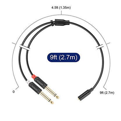 J&D 3.5mm to Dual 1/4 TS Stereo Breakout Cable, Gold Plated Audiowave Series 3.5mm 1/8 inch TRS Female to 2X 6.35mm 1/4 inch TS Male Mono Audio Cable Splitter for Spekers, Amplifiers, Mixs, 9 Feet - size: 9 Feet