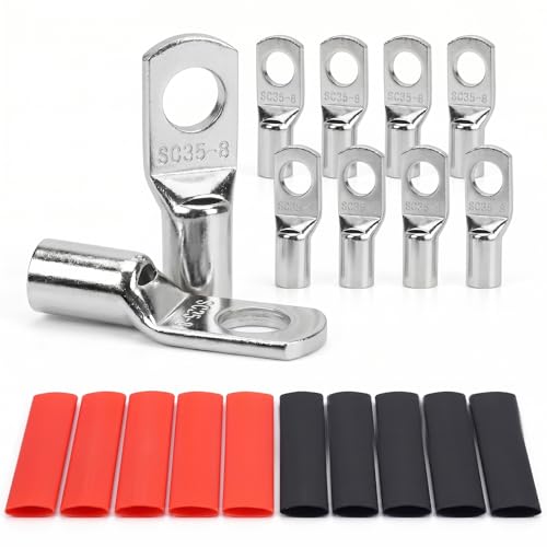 10PCS 2 Gauge Wire Connectors with Heat Shrink Tubing, Battery Terminal Ends, Tinned Copper Ring Terminals for 2 AWG - for Automotive, RV, Solar & Outdoor Power Equipment (SC35-8) - size: SC35-8