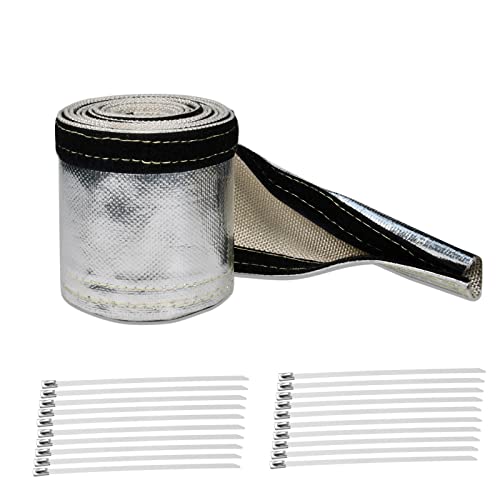 Heat Shroud Sleeve Aluminized Sleeving for Ultimate Heat Protection with Hook and Loop Closure,3/4" I.D. x 10FT,Heat Sheath Sleeve,with 20Pcs Stainless Steel Cable Metal Zip Ties