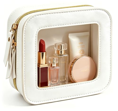 Small Clear Makup Bag, Clear Cosmetic Bags with Zipper Waterproof Small Travel Cosmetic Case Cute Make Up Pouch Mini Car Essentials for Women Travel Car Organizer - color: Mini White