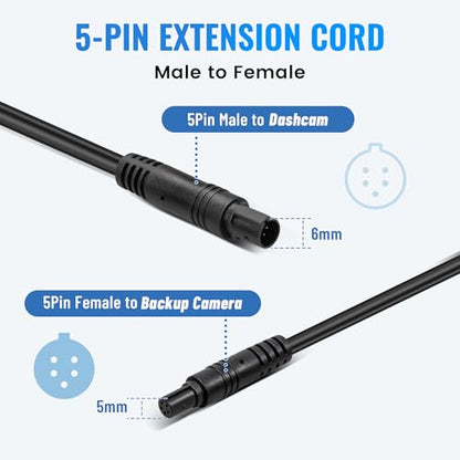 EWAY 5 Pin Dash Cam Extension Cable 10ft, for Car SUV Truck Trailer RV Mirror Dashcam Rear View Backup Dashboard Recorder Camera 5Pin Male to Female Extender Wire Cord 10 Feet/3M