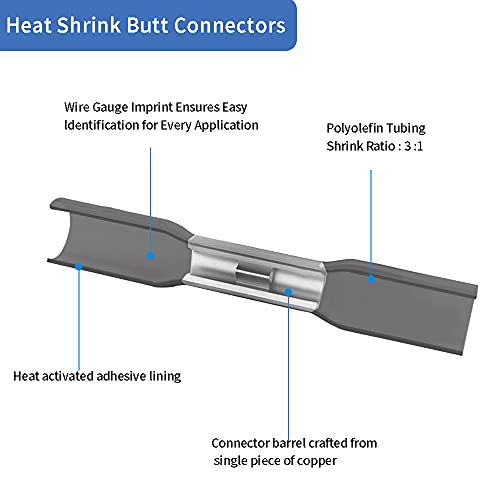 100 Pcs Black Heat Shrink Butt Connectors, 14-12 AWG Marine Grade Heat Shrink Wire Connectors, Tinned Copper, Waterproof Insulated Crimp Butt Splice Automotive Electrical Connectors - size: 100Pcs 14-12 AWG