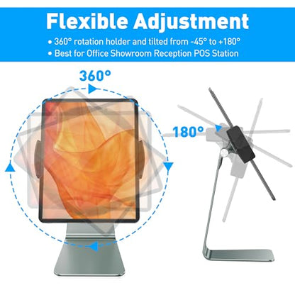 AboveTEK Elegant Tablet Stand, Aluminum Holder for 7-13 inch Tablets, Desktop Kiosk POS Stand Compatible w/iPad Pro Air Mini, Galaxy Tab, Tablet Mount for Store Office Reception Kitchen (Gray) - color: Gray