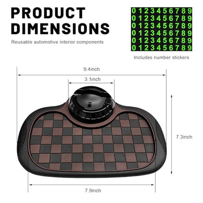 Multifunction Car Anti-Slip Mat, 3-in-1 Dashboard Pad Rotatable Phone Holder with Hidden Parking Number, Multifunctional Anti Skid Pad Large Storage Mat for Most Cars (Black & Brown) - color: Black & Brown