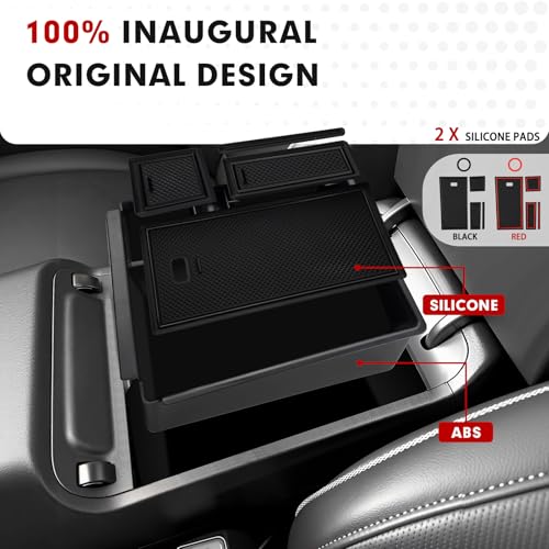 Autorder Center Console Organizer for 2022-2026 Hyundai Santa Cruz Accessories Car Armrest Storage Box Middle Console Tray Container with Black & Red Non-Slip Silicone Mats - size: 2022-2026 Hyundai Santa Cruz
