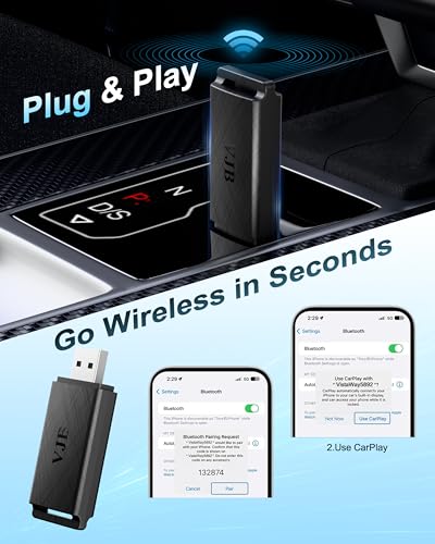 VJB Wireless CarPlay & Android Auto Adapter Dongle for iPhone & Android, Wired to Wireless Converter, Plug and Play USB Car Accessory, Fast Auto-Connect for 2016+ Vehicles (iOS 10+, Android 10+)