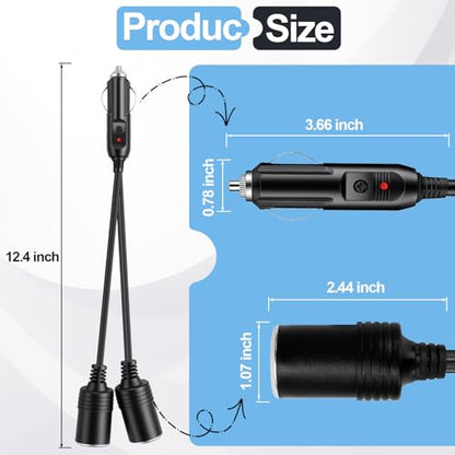12V Car Cigarette Lighter Splitter, Dual Socket 1 to 2 Adapter, 18AWG Extension Cord with 10A Fuse, Vehicle Charger Power Adapter - color: cigarette lighter adapter01