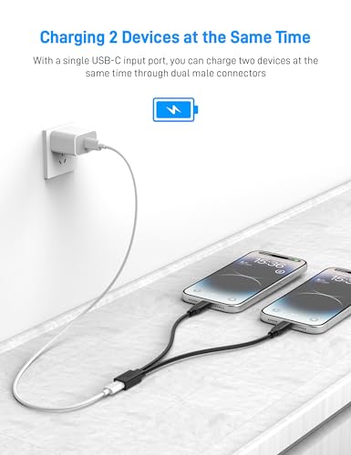 USB C Splitter 1 in 2 Out, USB Type C Splitter, USB C Female to Dual Type C Male Port Power Charging Cable (Only for Charging, Can't Transmit Data) - style: 1 in 2 out
