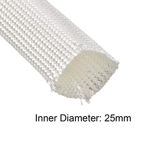 uxcell Insulation Braid Sleeving, 3.3Ft-25mm High TEMP Fiberglass Sleeve White - color: White, size: 25mm