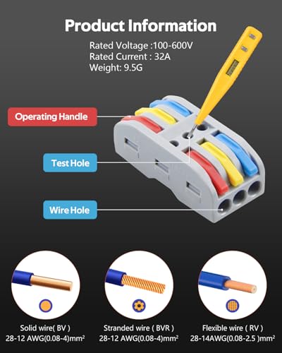 ALITOVE 25pcs Lever Wire Connectors 3 Port Quick Wire Connector 3 in 3 Out - size: 25PCS, style: 3 in 3 out