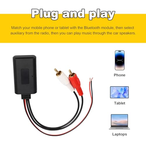 Dickno Car Wireless Bluetooth Cable Adapter, Universal Automotive Wireless Radio Stereo Connector with 2 RCA AUX Audio, Car Bluetooth 5.0 Module Music Receiver Fit Most Vehicles