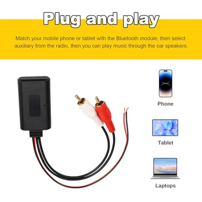 Dickno Car Wireless Bluetooth Cable Adapter, Universal Automotive Wireless Radio Stereo Connector with 2 RCA AUX Audio, Car Bluetooth 5.0 Module Music Receiver Fit Most Vehicles