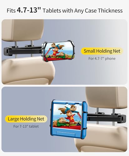 FANGOR Tablet Holder for Car - [3 in 1 Adjustable Extension Arm] Upgraded iPad Holder for car Backseat with Holding Net, Road Trip Essentials for Kids, for 4.7-13" iPad Pro, Air, Mini, Fire HD, Phone - size: 1 Pack - fit for 4.7-13" tablet and phone