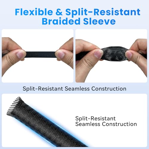 1/2" 50ft Black Expandable Braided Cable Sleeve PET - size: 1/2"-50ft