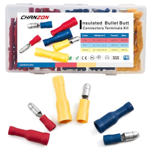 Chanzon 160pcs UL Recognized Bullet Connectors Terminal Kit 22-10AWG Gauge - size: Bullet Connector Assorted, style: 22-10AWG All Sizes