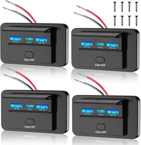 4PCS 3 Ports 12V RV USB Outlet 72W Panel Wall Mount Surface ON/Off - color: Blue, size: 4PCS